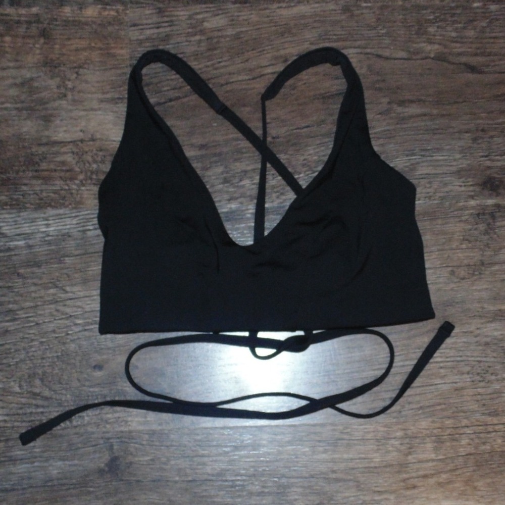 Athleta Triangle Bikini Top Womens Small Black Excellent Lace Up Back Wrap